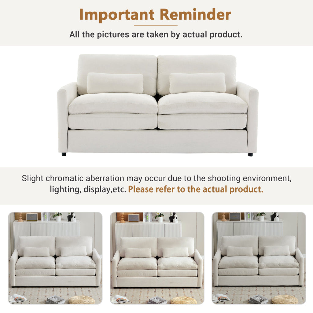 Cozy Upholstered Loveseat Sofa with Double Cushion Design in Beige Chenille, 68.1'