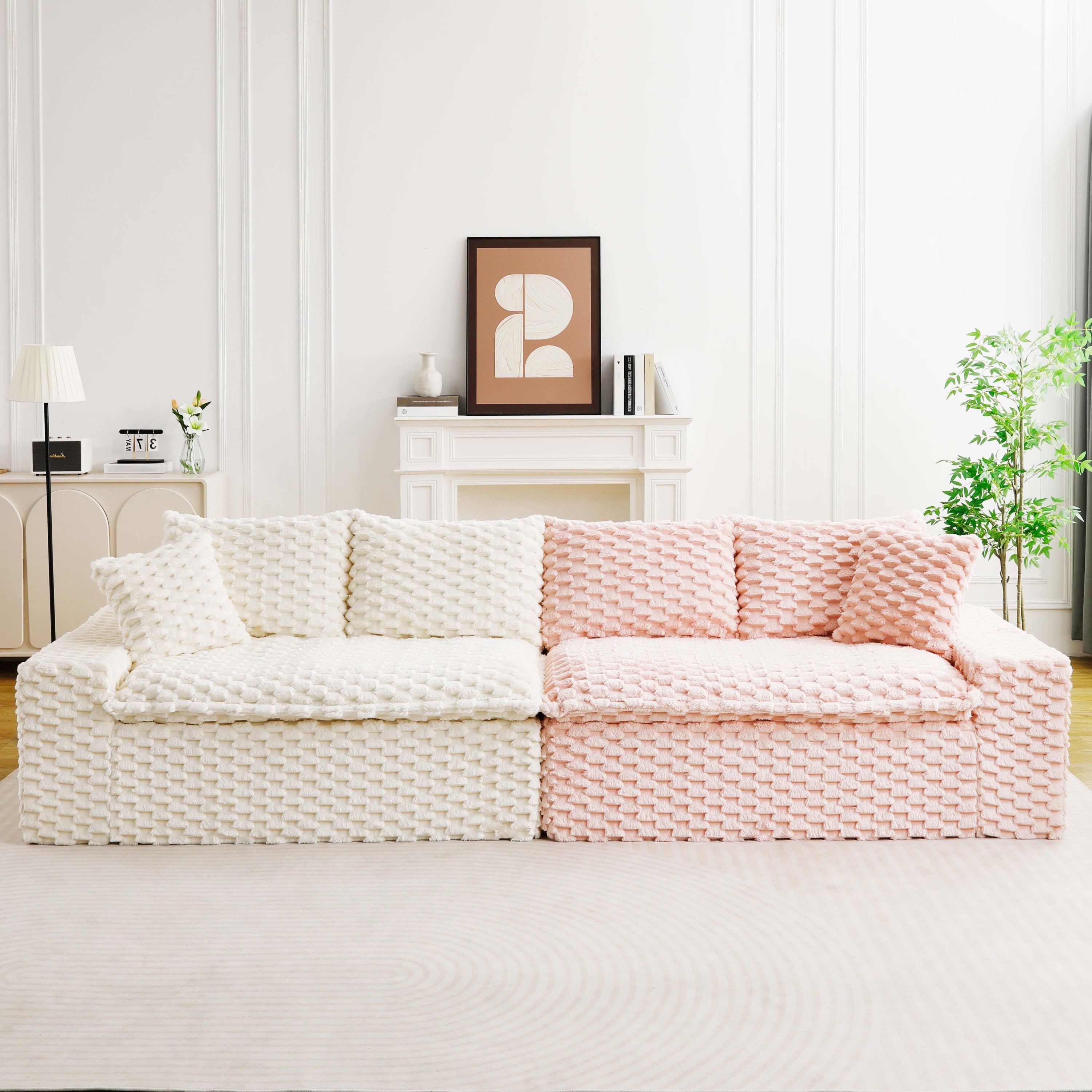 Luxury Color-Block Turtle Velvet Multifunctional Sofa - Arrangeable in Single Row, Side-by-Side or Facing Each Other, Stylish Living Room Furniture for Cozy Home Decor