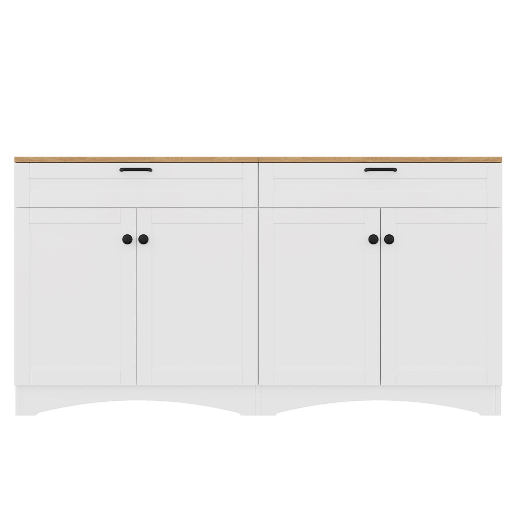 ON-TREND Farmhouse TV Stand with 2 Drawers for TVs Up to 70', Versatile Wood Grain Sideboard with Adjustable Shelves, Mid-Century Buffet Cabinet with Rustic Handles for Living Room/Bedroom, White