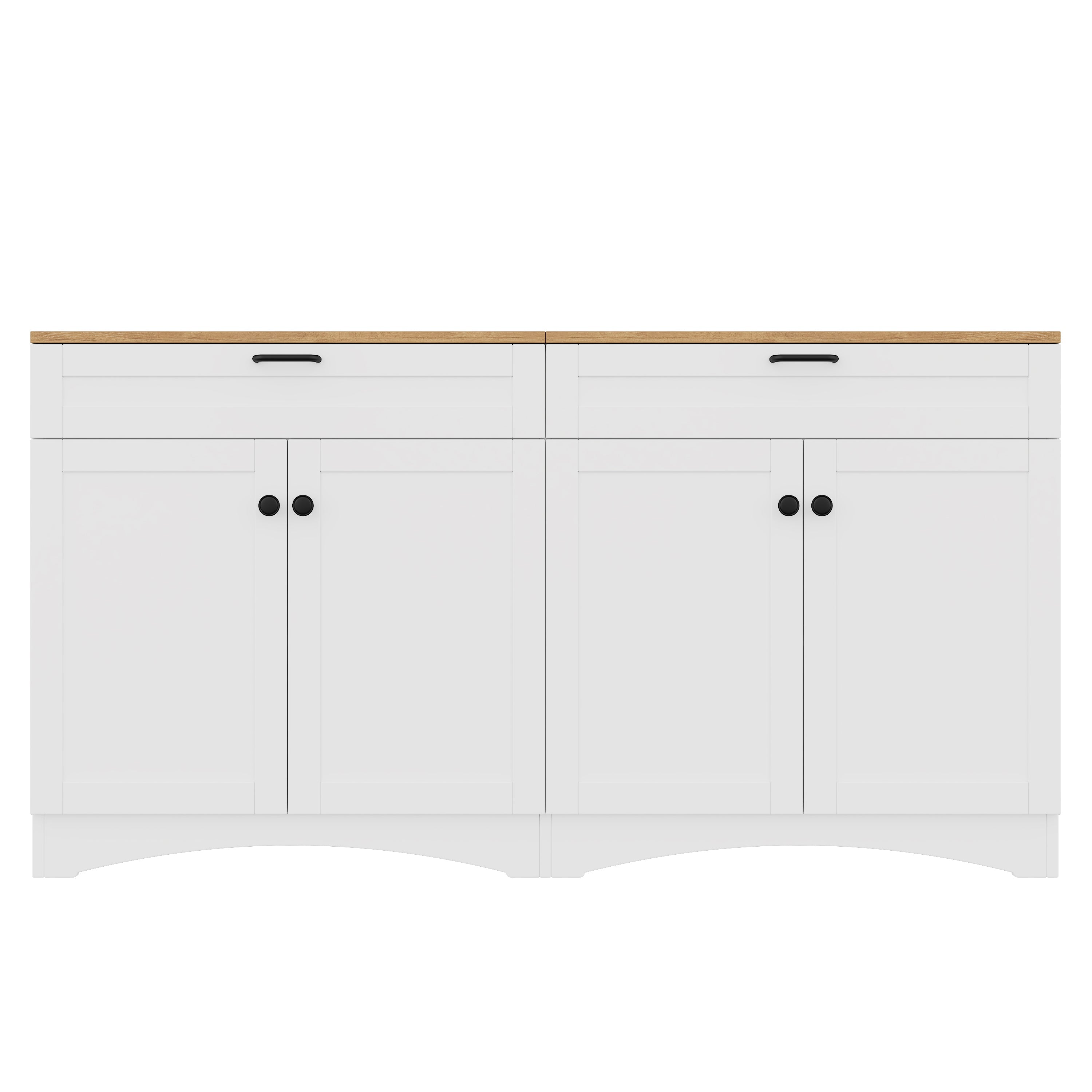 ON-TREND Farmhouse TV Stand with 2 Drawers for TVs Up to 70', Versatile Wood Grain Sideboard with Adjustable Shelves, Mid-Century Buffet Cabinet with Rustic Handles for Living Room/Bedroom, White