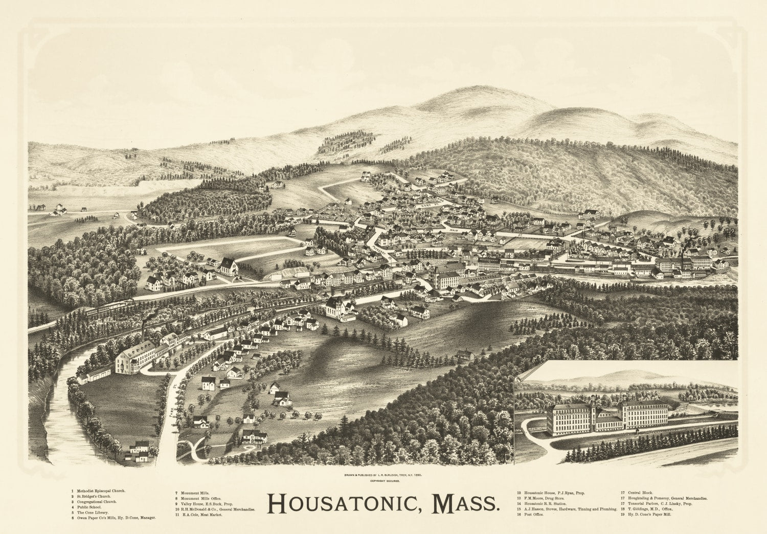 Vintage Map of Housatonic, Massachusetts 1890
