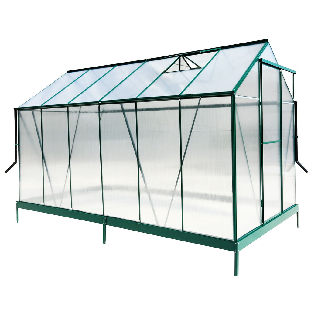 Polycarbonate house, Heavy Duty Outdoor Aluminum Walk-In House Kit With Rain Gutter, Vent And Door For Backyard Garden