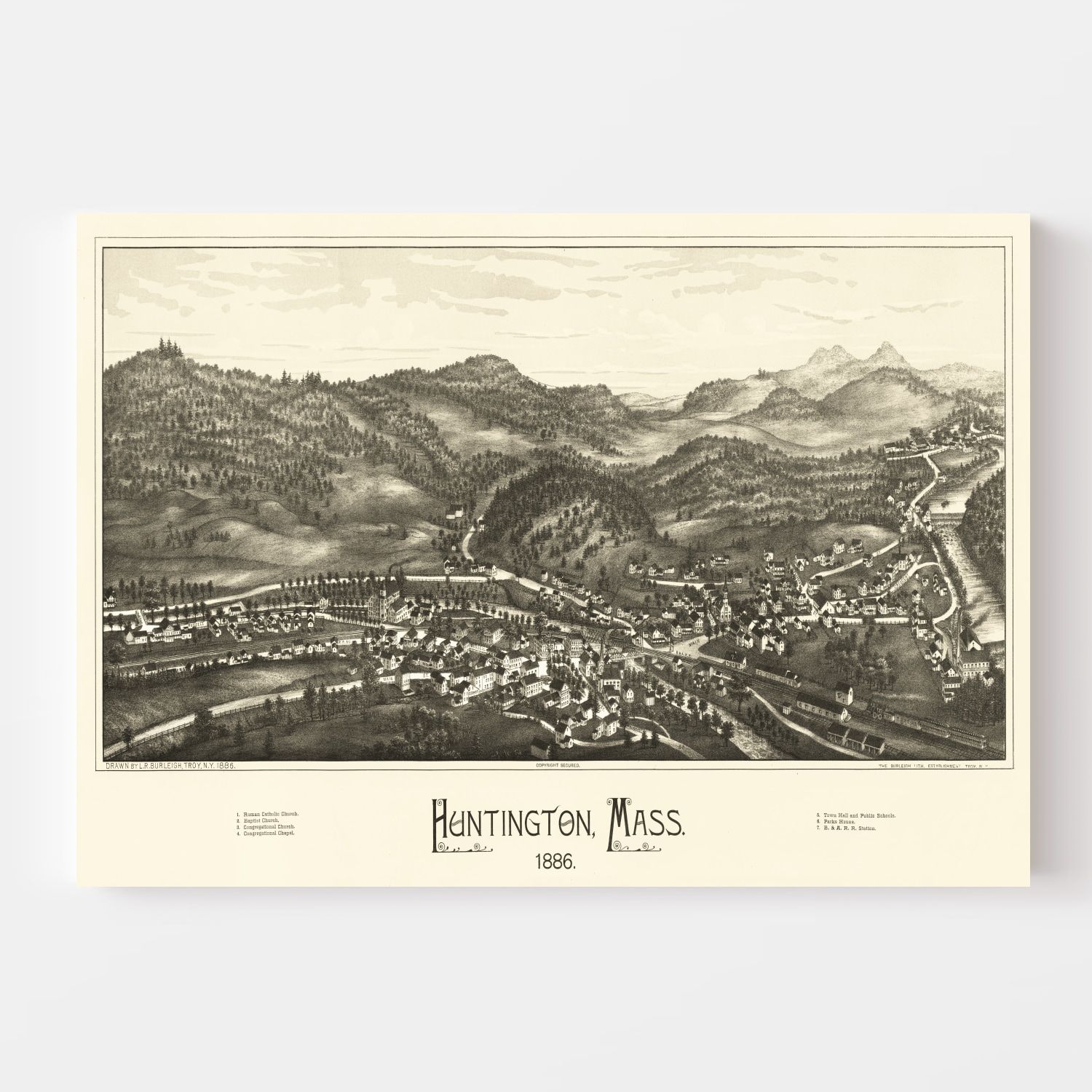 Vintage Map of Huntington, Massachusetts 1886