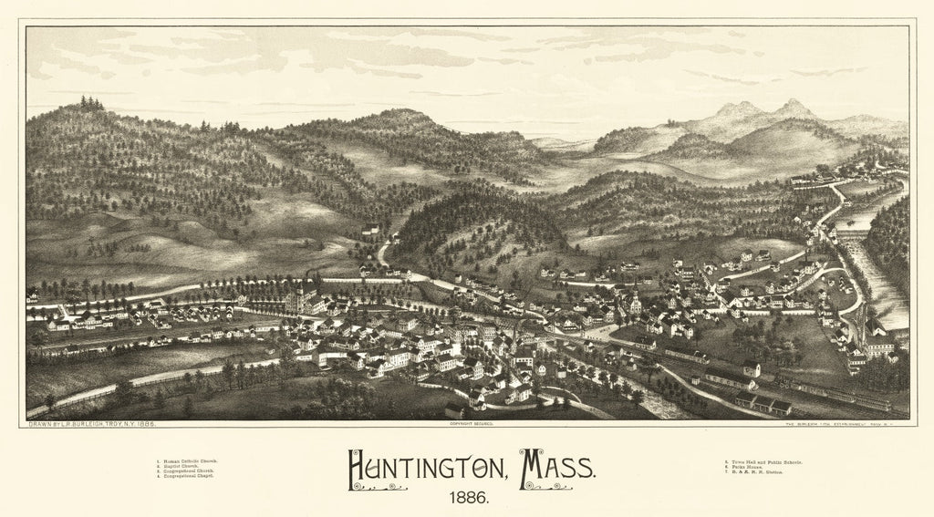 Vintage Map of Huntington, Massachusetts 1886