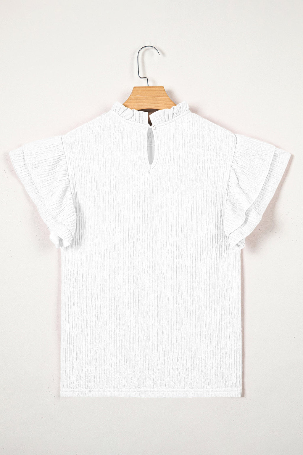 Solid Textured Ruffle Trim Short Sleeve Blouse