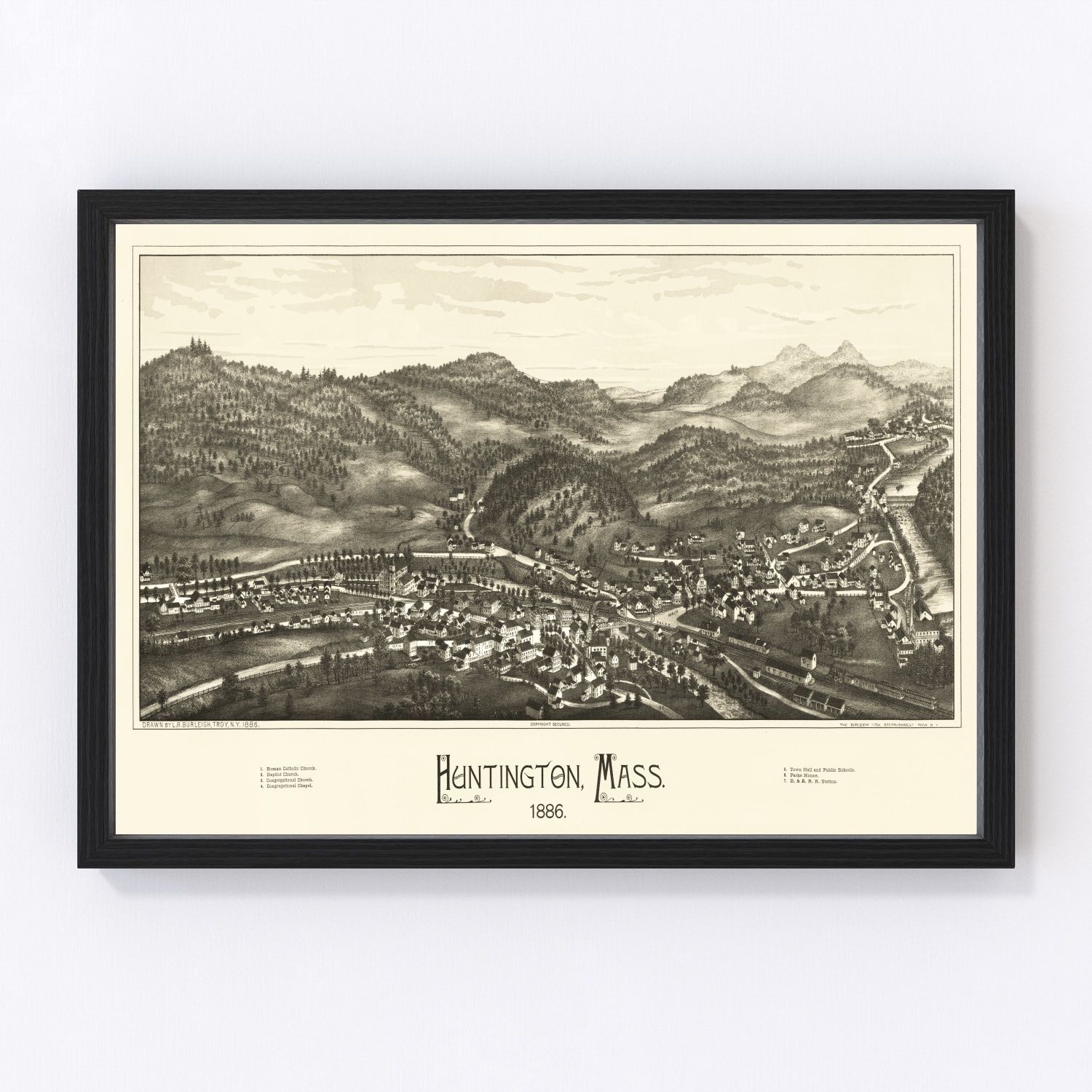 Vintage Map of Huntington, Massachusetts 1886