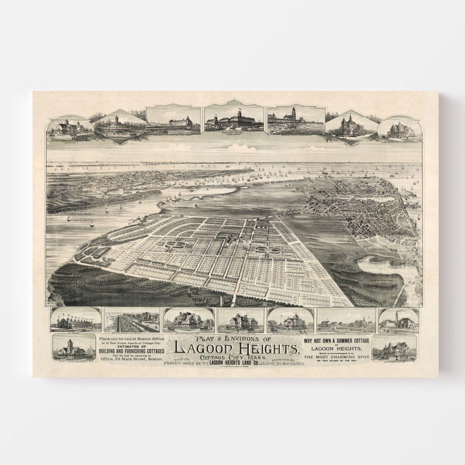 Vintage Map of Lagoon Heights, Massachusetts 1880