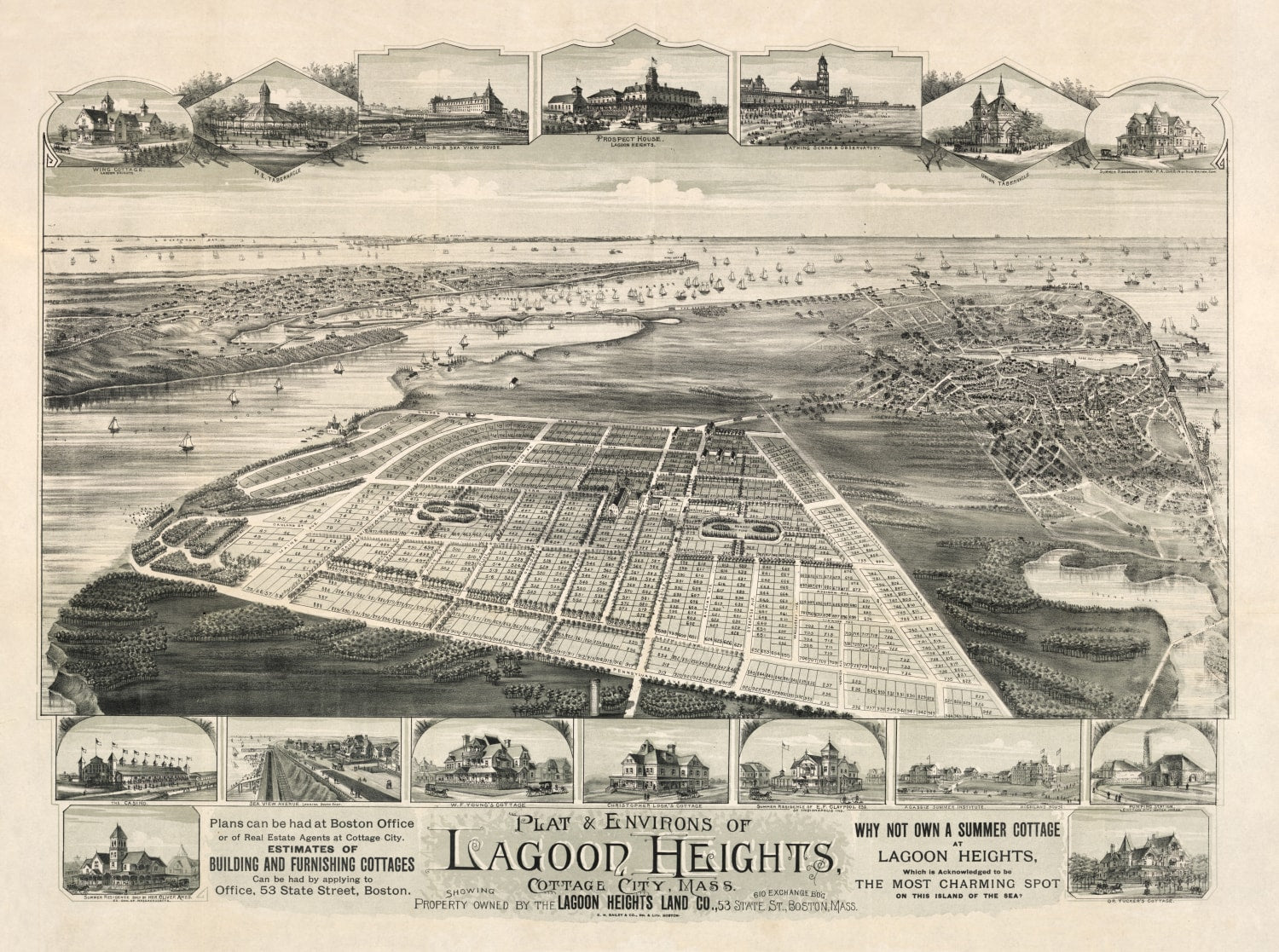 Vintage Map of Lagoon Heights, Massachusetts 1880
