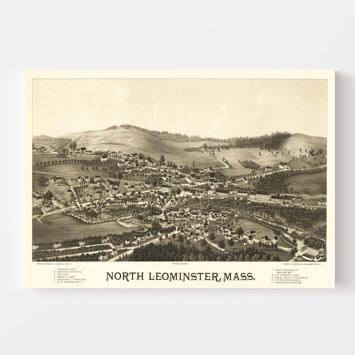 Vintage Map of North Leominster, Massachusetts 1887