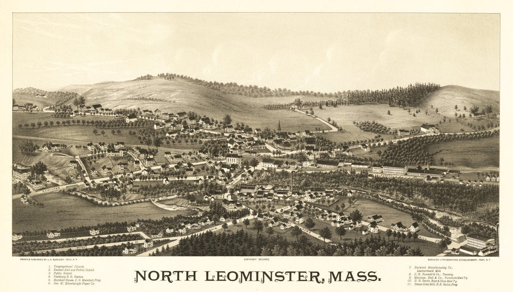 Vintage Map of North Leominster, Massachusetts 1887
