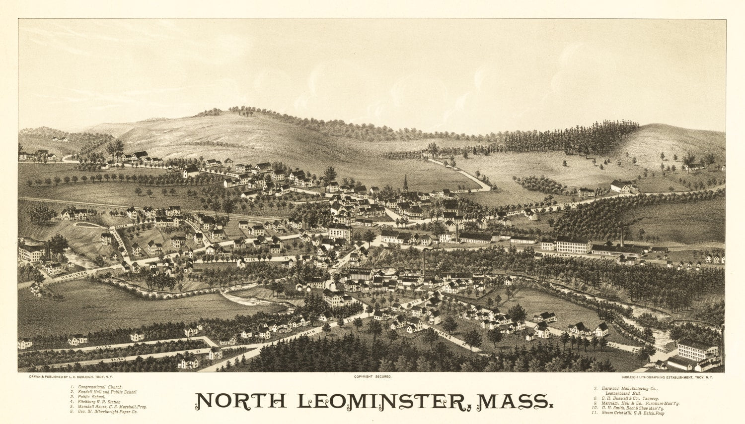 Vintage Map of North Leominster, Massachusetts 1887