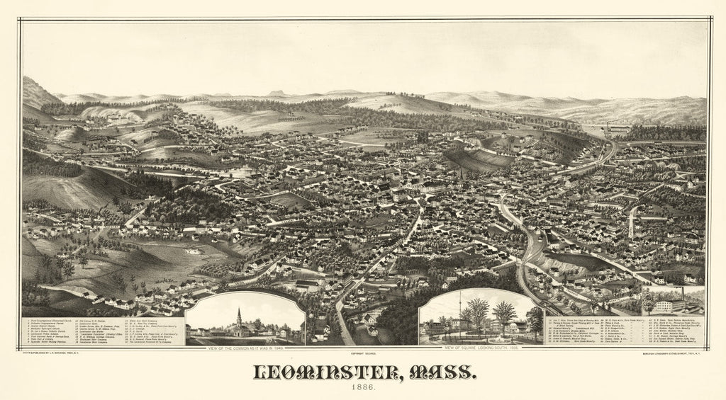 Vintage Map of Leominster, Massachusetts 1886