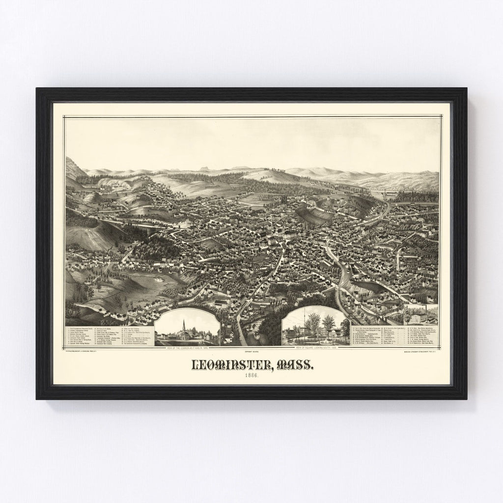 Vintage Map of Leominster, Massachusetts 1886
