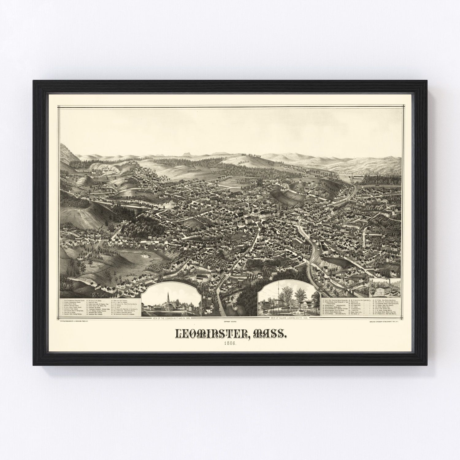 Vintage Map of Leominster, Massachusetts 1886