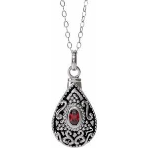 Sterling Silver 6x4 mm Oval January Birthstone Ash Holder 18" Necklace