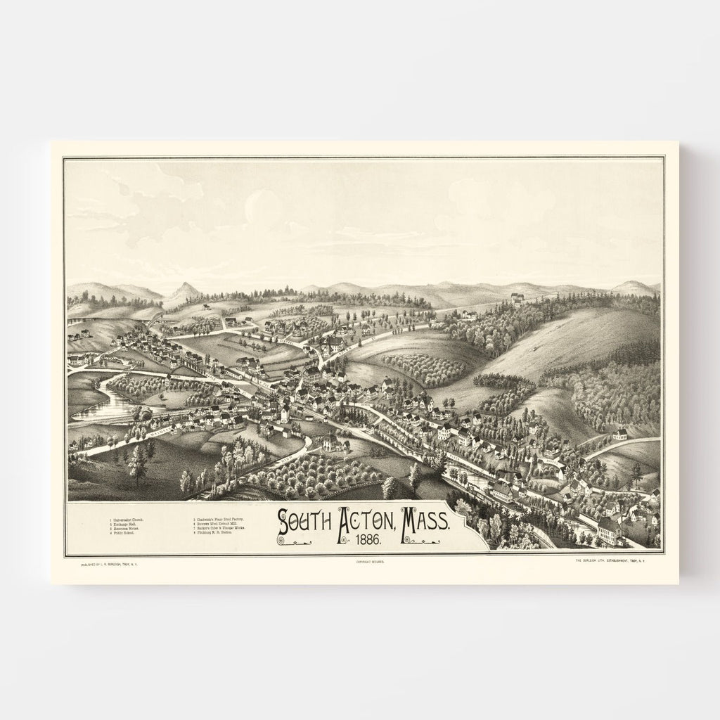 Vintage Map of South Acton, Massachusetts 1886