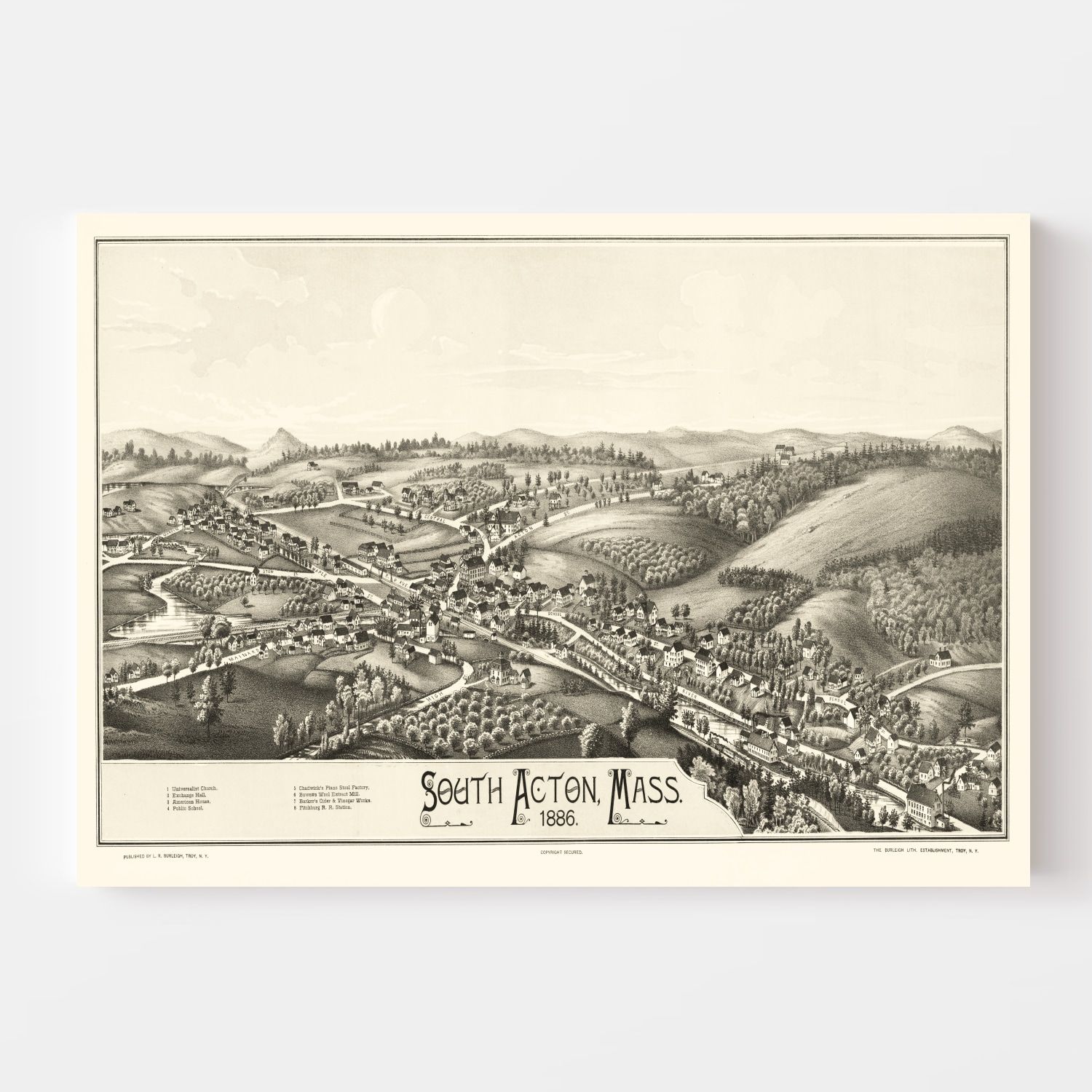 Vintage Map of South Acton, Massachusetts 1886