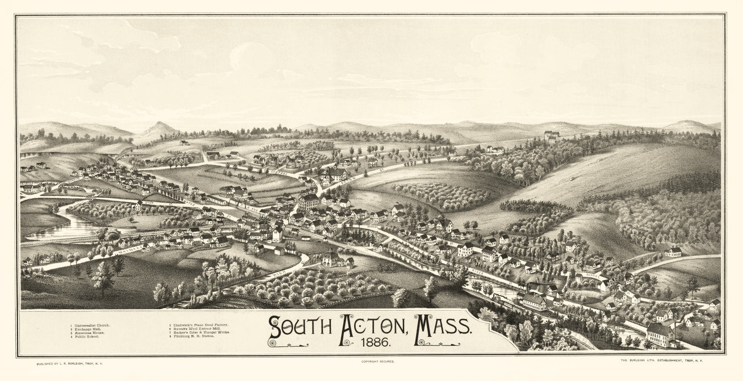 Vintage Map of South Acton, Massachusetts 1886