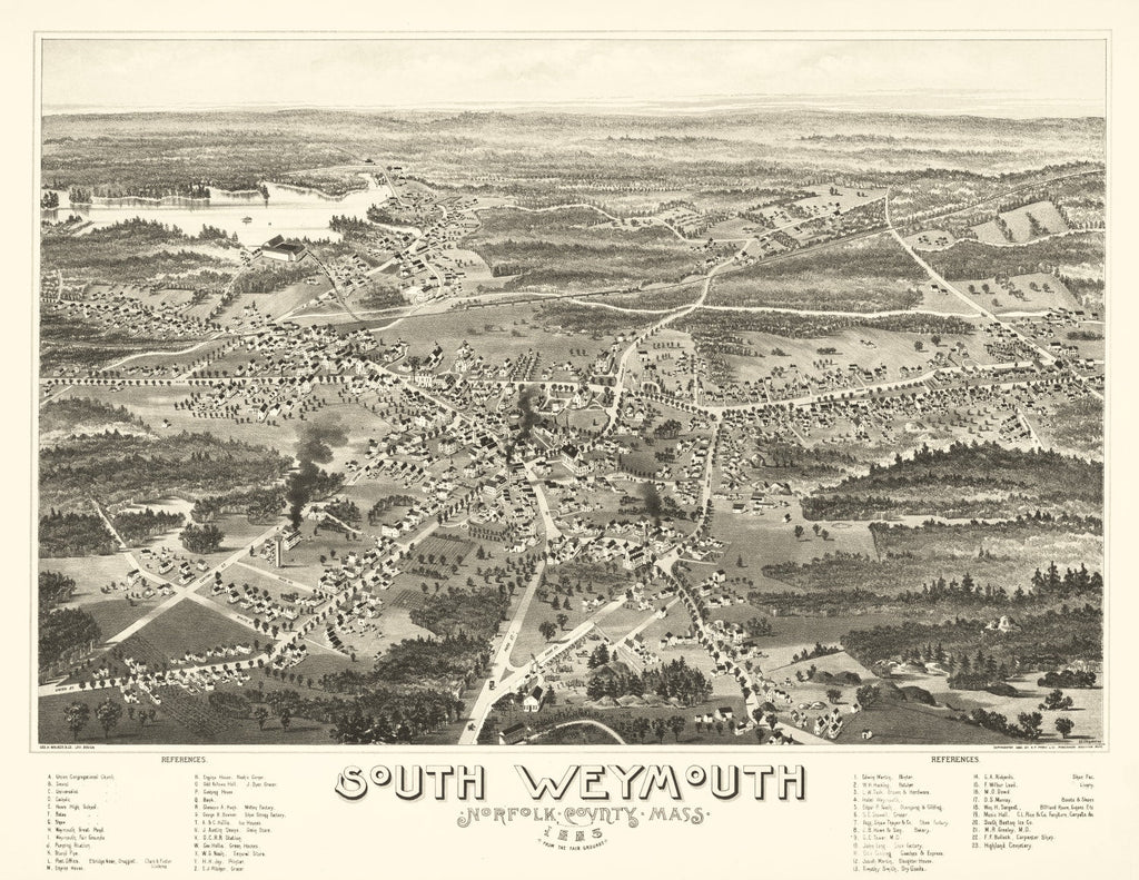 Vintage Map of South Weymouth, Massachusetts 1885