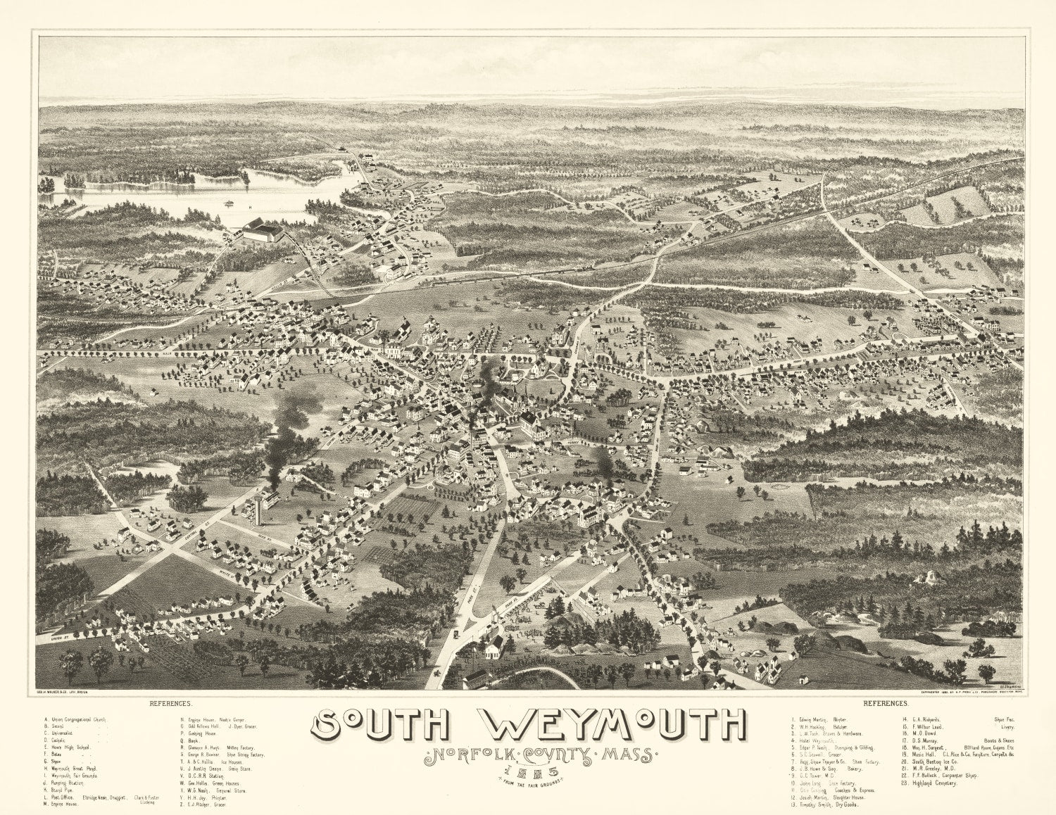 Vintage Map of South Weymouth, Massachusetts 1885