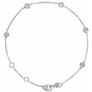 14K White Gold 1/4 CTW Natural Diamond Bezel-Set 5-Station 5 1/2-7" Bracelet