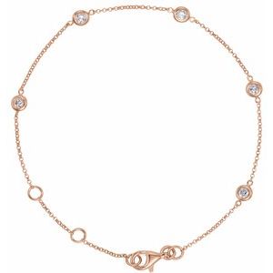 14K Rose Gold 1/4 CTW Natural Diamond Bezel-Set 5-Station 5 1/2-7" Bracelet
