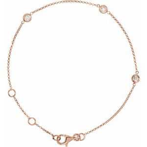 14K Rose Gold 1/6 CTW Natural Diamond Bezel-Set 3-Station 5 1/2-7" Bracelet