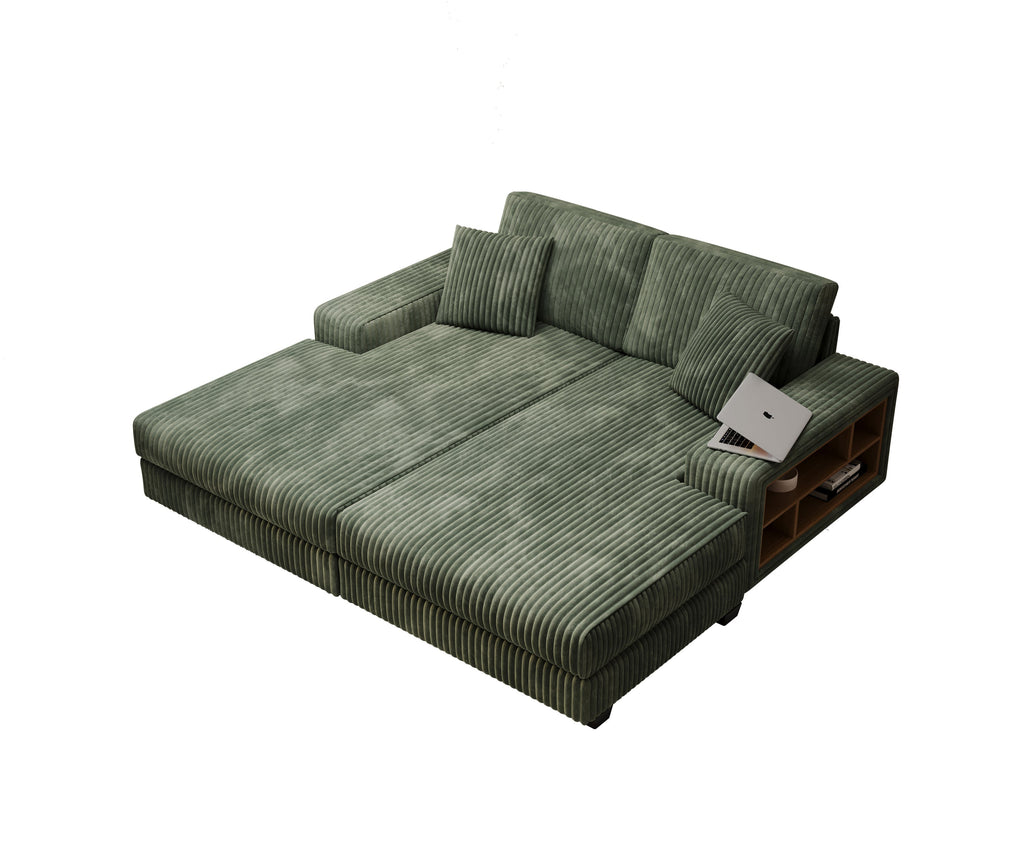 Convertible combination sofa, corduroy fabric, fluffy modern sleeper sofa chair, oversized combination living room double lounge chair, Green