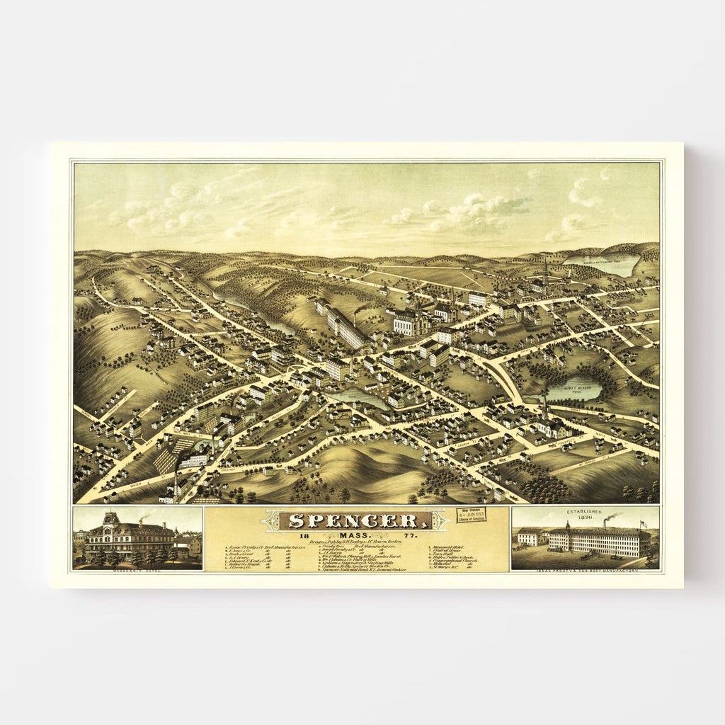 Vintage Map of Spencer, Massachusetts 1877