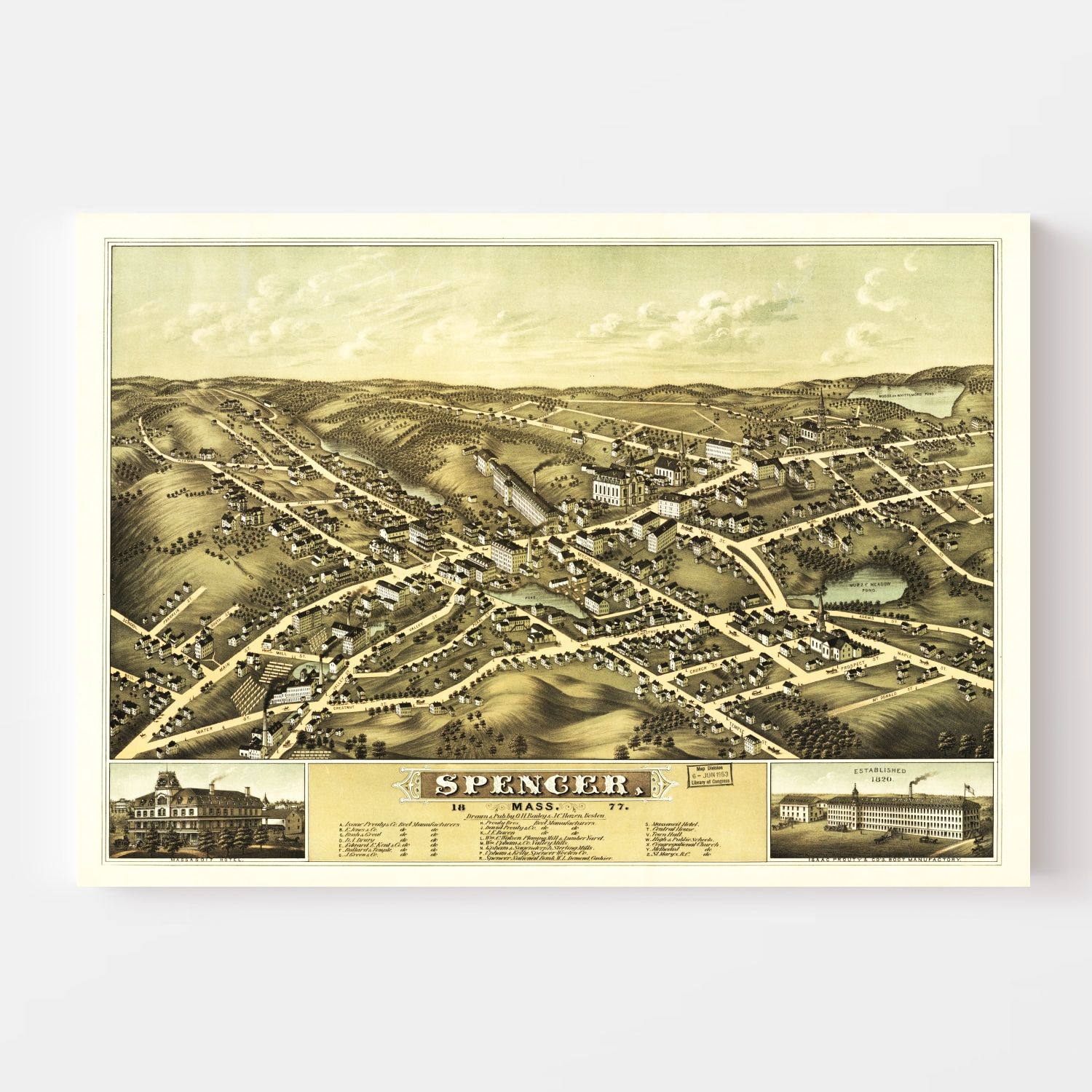 Vintage Map of Spencer, Massachusetts 1877