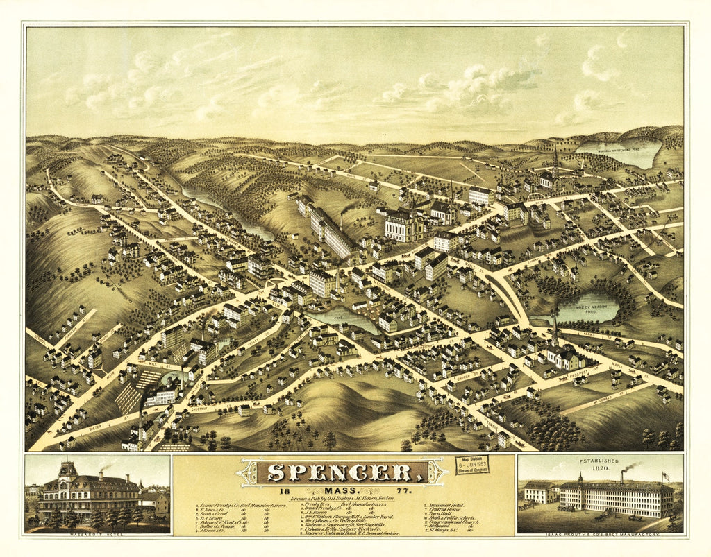 Vintage Map of Spencer, Massachusetts 1877