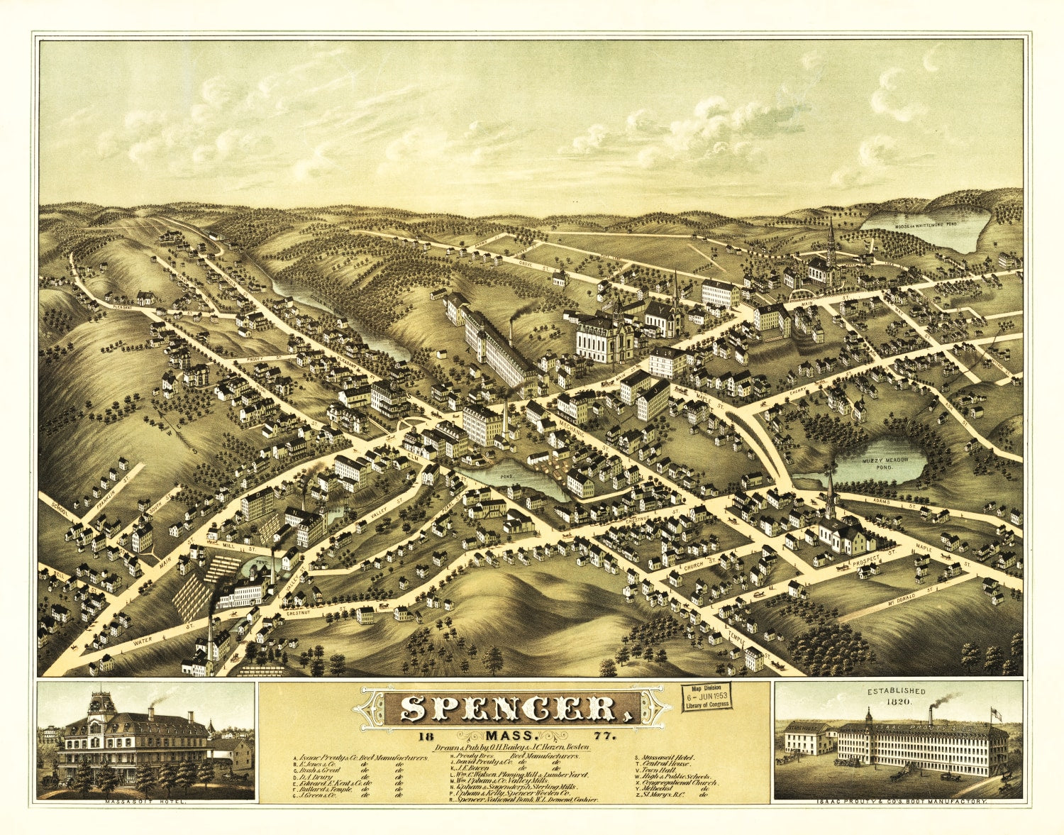 Vintage Map of Spencer, Massachusetts 1877