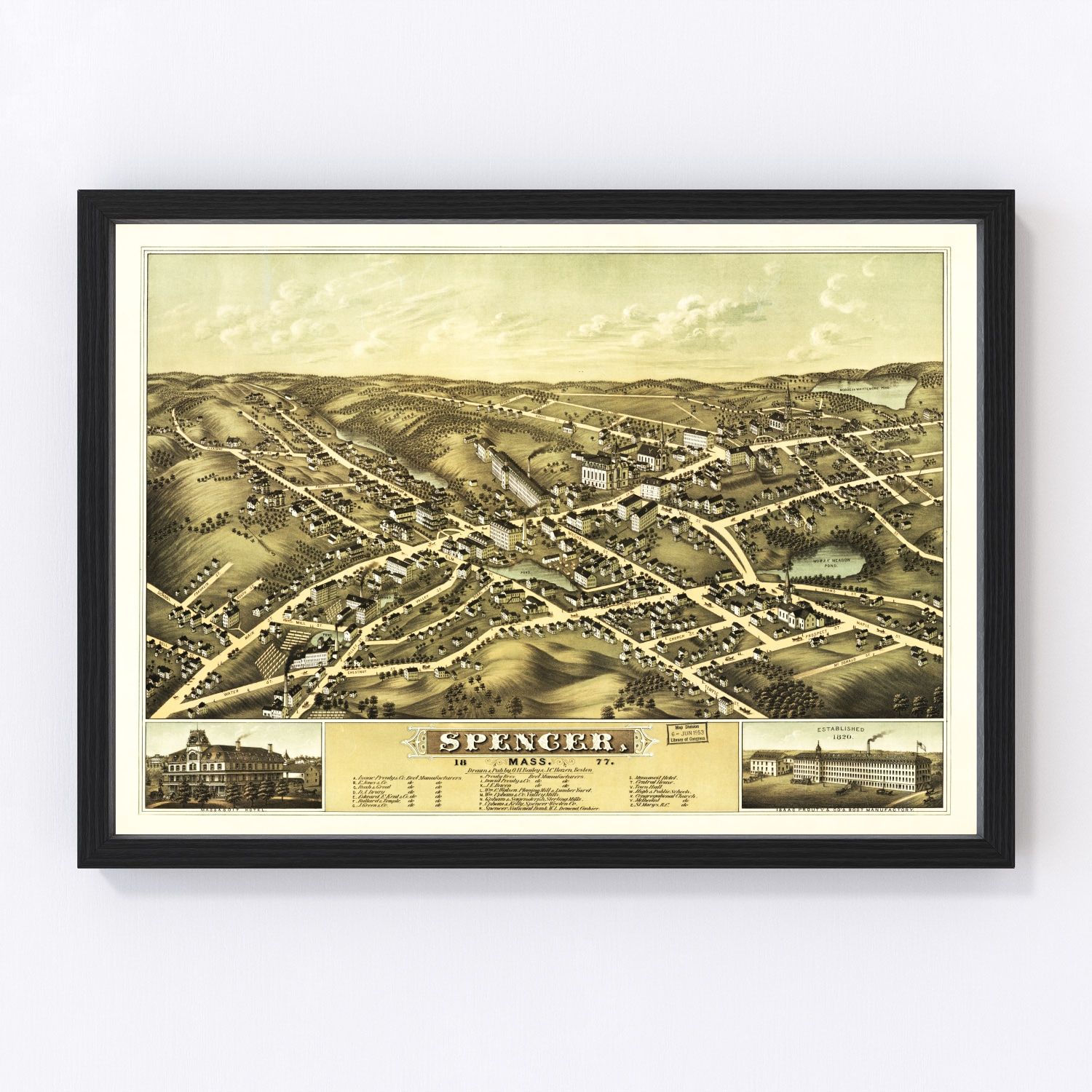 Vintage Map of Spencer, Massachusetts 1877