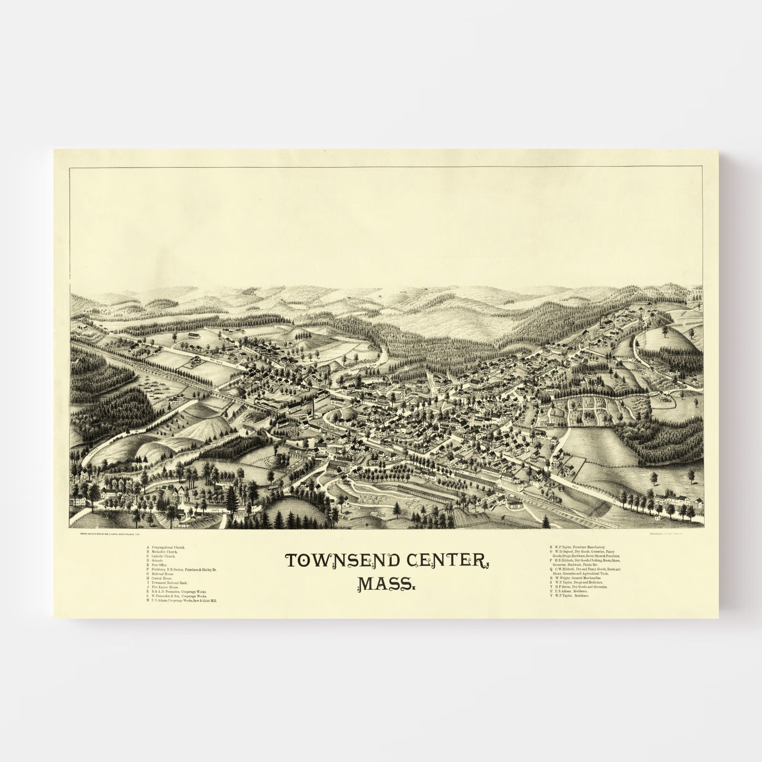 Vintage Map of Townsend Center, Massachusetts 1889