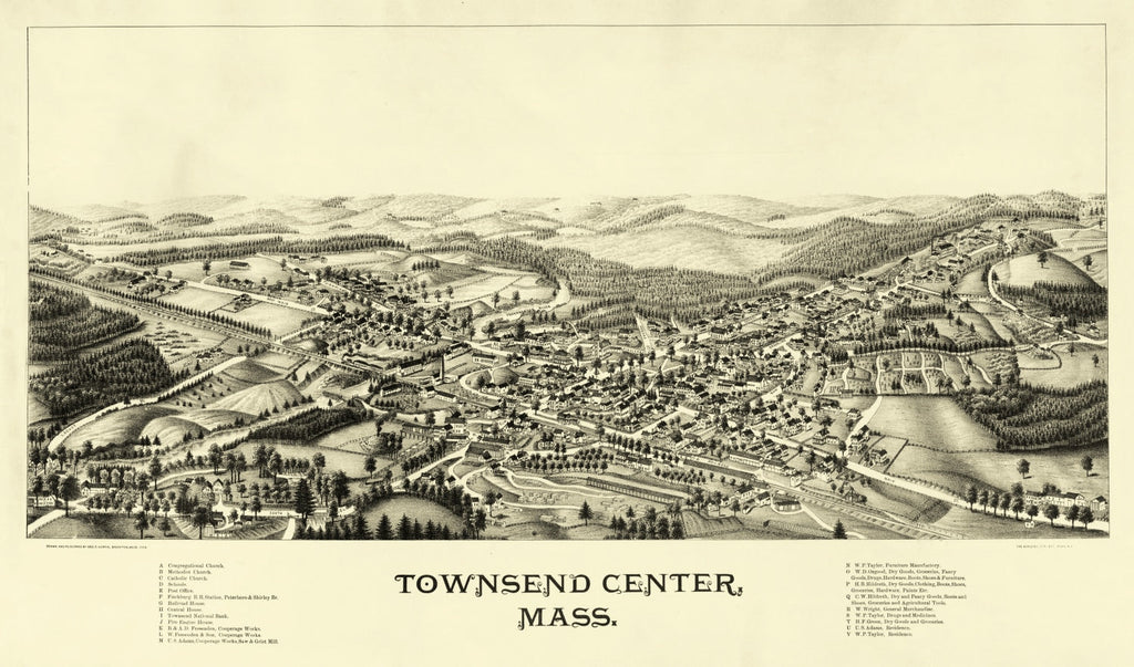 Vintage Map of Townsend Center, Massachusetts 1889