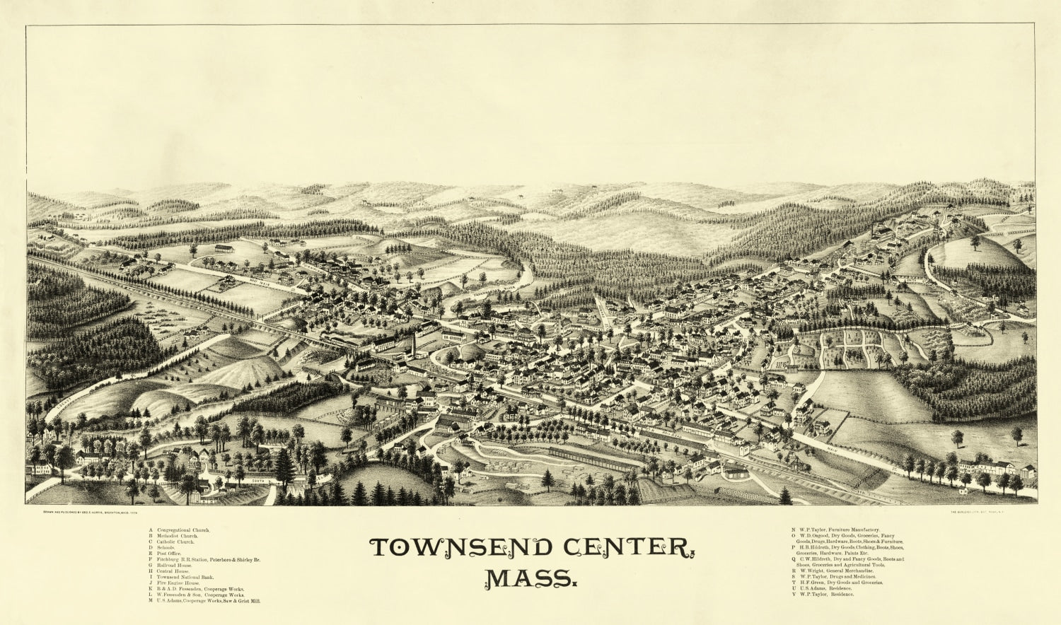 Vintage Map of Townsend Center, Massachusetts 1889