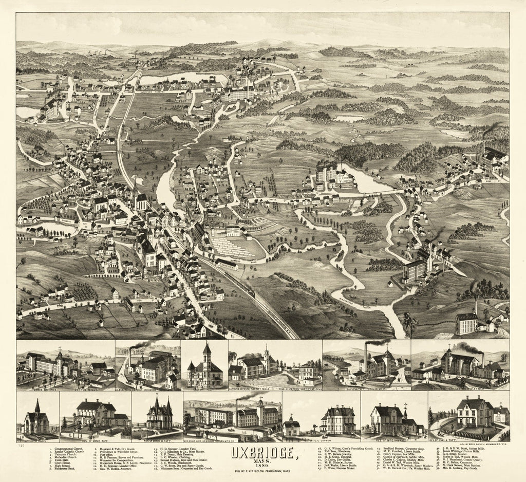 Vintage Map of Uxbridge, Massachusetts 1880