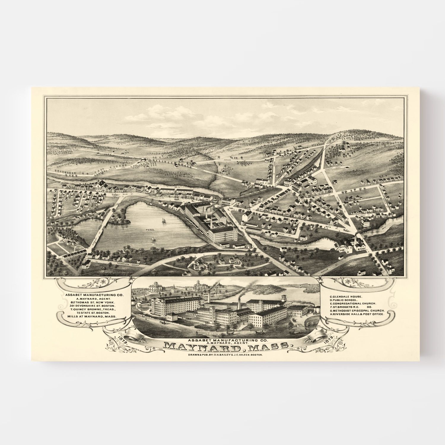 Vintage Map of Maynard, Massachusetts 1879