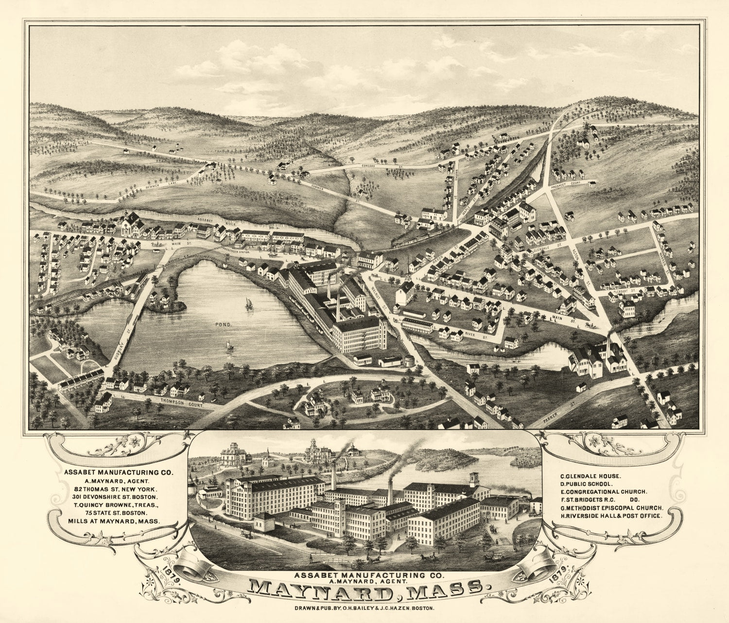 Vintage Map of Maynard, Massachusetts 1879