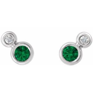 Sterling Silver 4 mm Lab-Grown Emerald & .06 CTW Natural Diamond Earrings – image 2