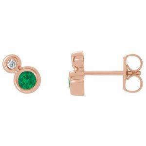 14K Rose Gold 3 mm Lab-Grown Emerald & .03 CTW Natural Diamond Earrings