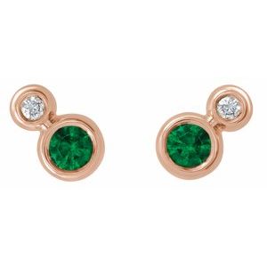 14K Rose Gold 4 mm Lab-Grown Emerald & .06 CTW Natural Diamond Earrings – image 2