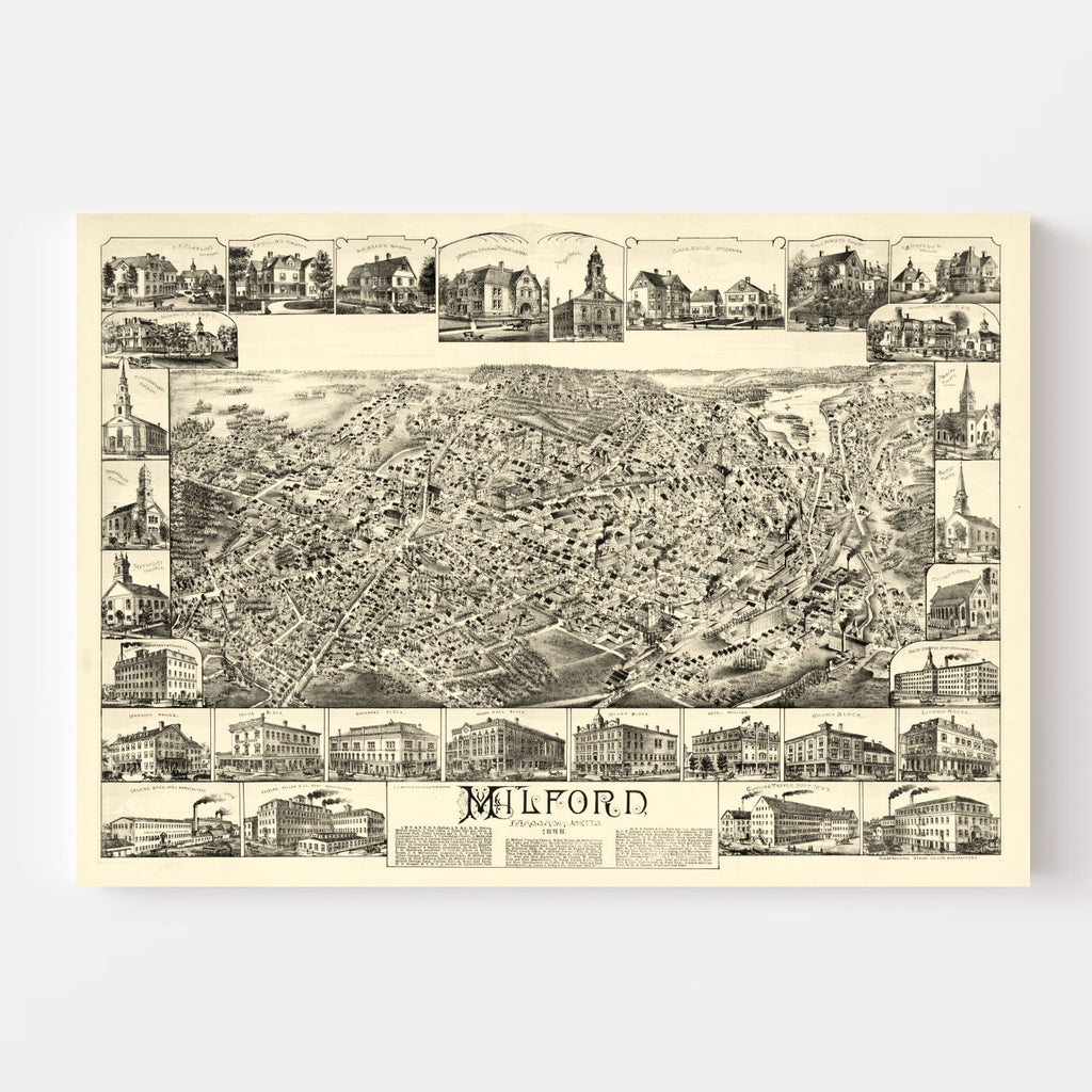 Vintage Map of Milford, Massachusetts 1888
