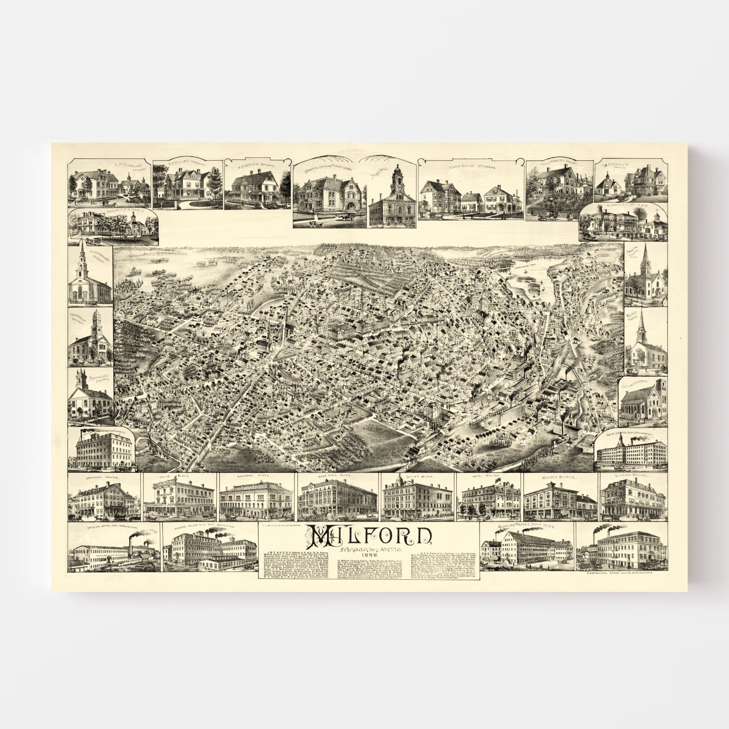 Vintage Map of Milford, Massachusetts 1888