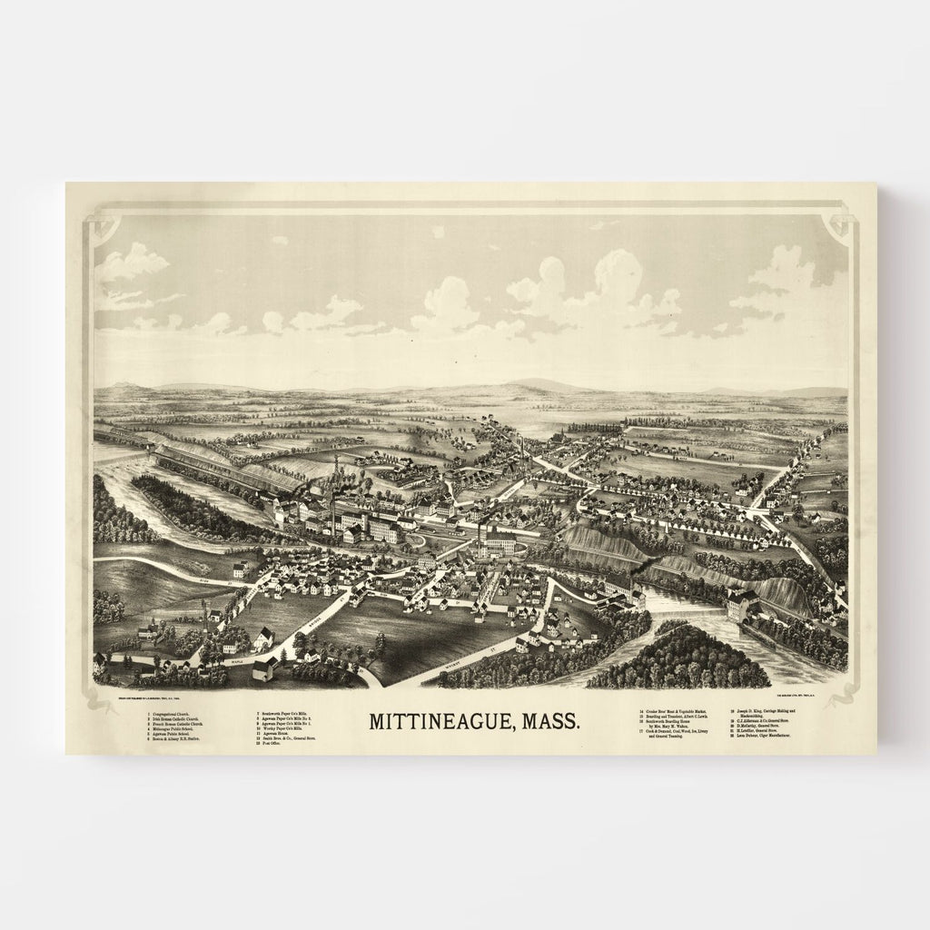 Vintage Map of Mittineague, Massachusetts 1889