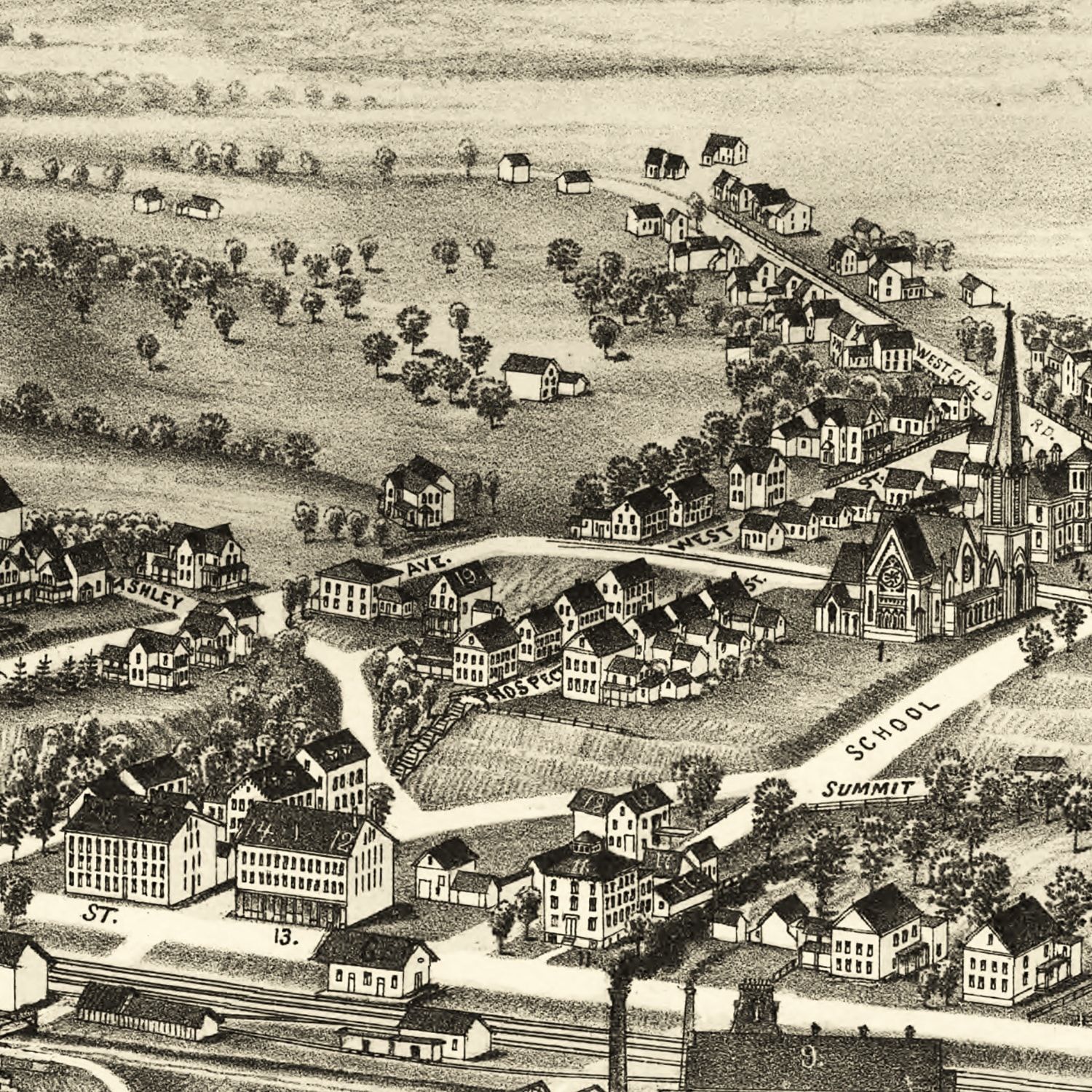 Vintage Map of Mittineague, Massachusetts 1889