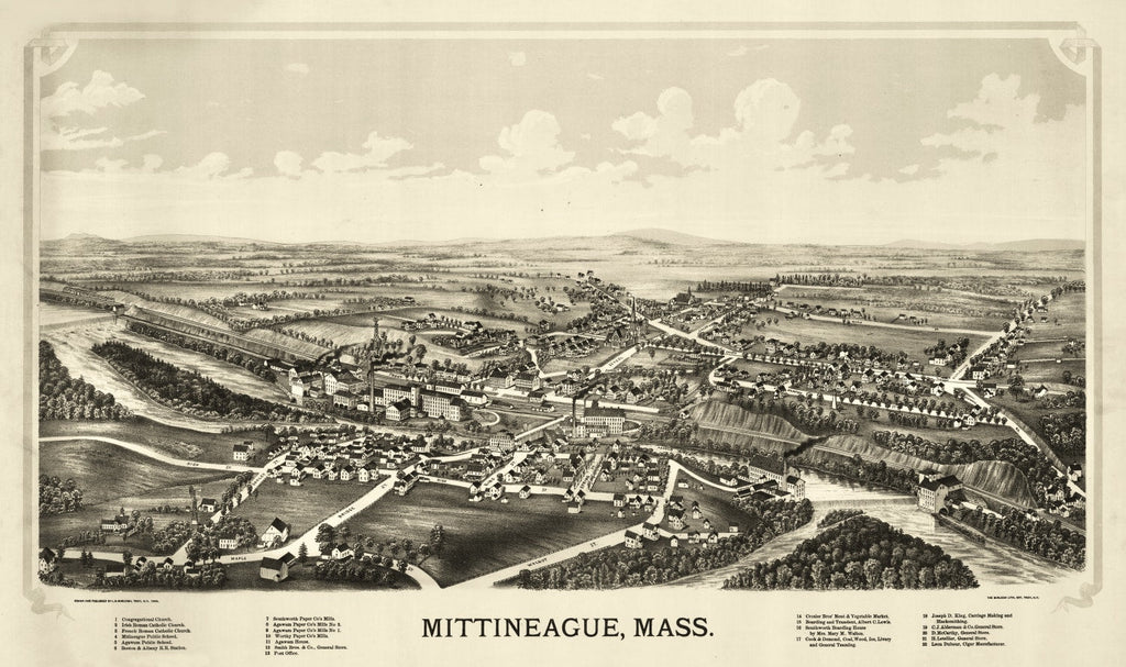 Vintage Map of Mittineague, Massachusetts 1889