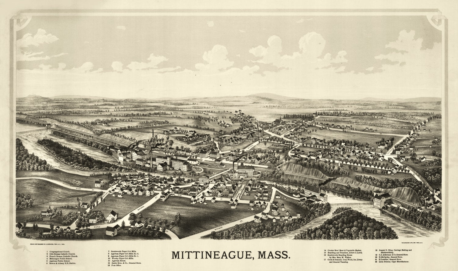Vintage Map of Mittineague, Massachusetts 1889