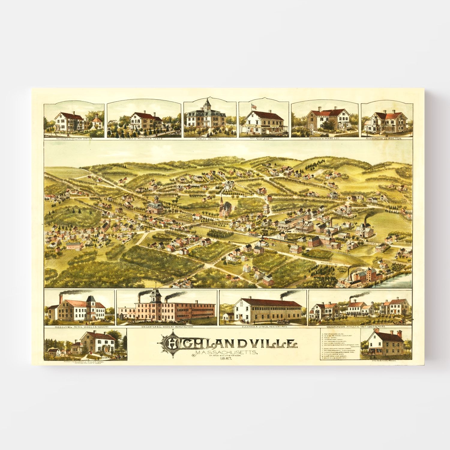 Vintage Map of Highlandville, Massachusetts 1887