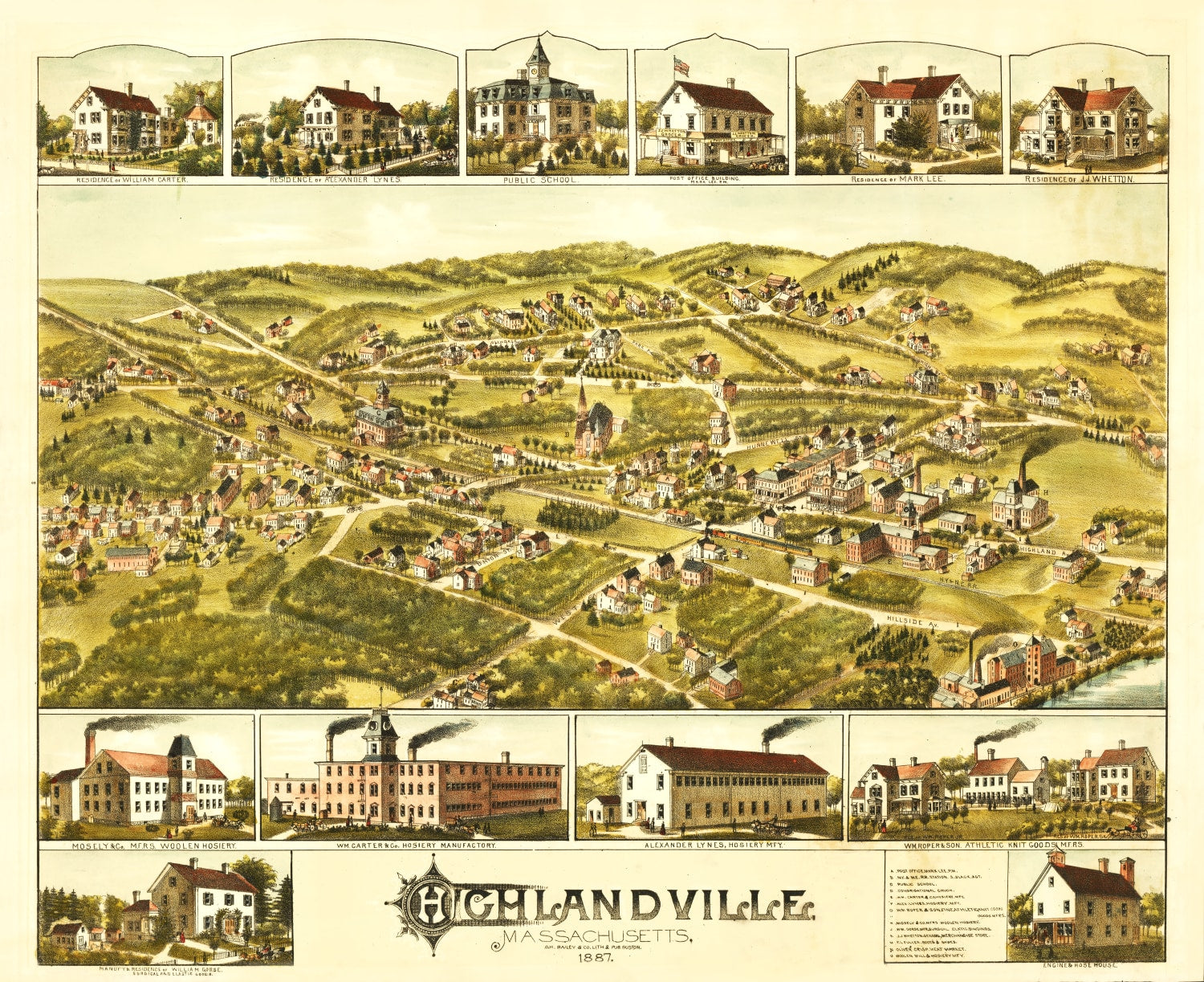 Vintage Map of Highlandville, Massachusetts 1887